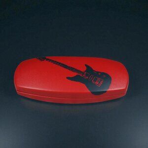 Red Hard Shell Case Eyeglass/Sunglasses Black Electric Guitar Printed 6" Long